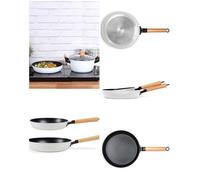 Set De 2 Poêles Blanches Poignées Bois Haute Qualite - Mep134w 24 Cm Et 28 Cm
