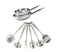 Set de 2 poêles de 20 et 24 cm en inox et 6 ustensiles inox Eterna Fackelmann