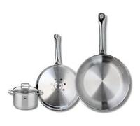 ELO 9501550 Batterie de cuisine 3 pièces, Set de 2 Poêles de cuisson 24 et 28 cm et 1 faitout 12 cm Elo Profi Citrin, inox, induction