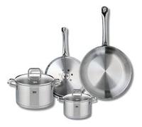 ELO 9502550 Batterie de cuisine 4 pièces, Set de 2 Poêles de cuisson 24 et 28 cm et 2 faitouts 14 et 20 cm Elo Profi Citrin, inox, induction