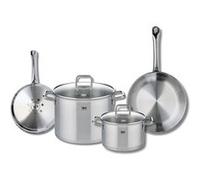 ELO 9502950 Batterie de cuisine 4 pièces, Set de 2 Poêles de cuisson 24 et 28 cm et 2 faitouts 20 et 26 cm Elo Profi Citrin, inox, induction