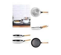 Set De 2 Poêles Blanches Poignées Bois Haute Qualite - Mep134w 24 Cm Et 28 Cm