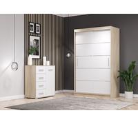 set de 2 portes coulissantes armoire armoire Sonoma/blanc 120cm NEOMI 06 avec commode 90cm FRIDA MINI 01