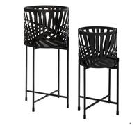 Atmosphera Créateur d'intérieur - Lot de 2 Cache-Pots en Métal "Leaf" 54cm Noir Noir G