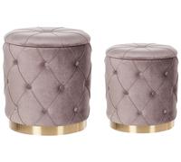 Set de 2 Poufs avec Rangement Design Rétro Glam en Velours Capitonné Taupe Puebl