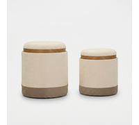 Mauro Ferretti Italian Design Ankara Lot de 2 poufs de Rangement avec Plateau, Marron et crème, Ø 40 x 47 cm et Ø 34 x 40 cm