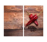 Set de 2 Protège-plaques de cuisson en verre imitation bois - Marron - L 30 x l 52 cm