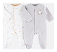 Set de 2 pyjamas 1-pièce en velours, gris clair/écru 3M