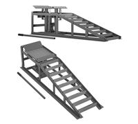 Set de 2 rampes de levage voiture réglables en hauteur avec cric hydraulique intégré, rampe de chargement 2 tonnes, gris