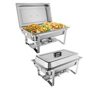 Set de 2 réchauds pour buffet 8 QT, Cadre pliable, cuillères et pinces incluses, Acier inoxydable, mariages, fêtes, banquets, Argent