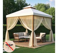 set de 2 rideaux Moustiquaire extérieure, Moustiquaire Pavillon,Moustiquaire réglable Terrasse Jardin,Beige L160xH305cm