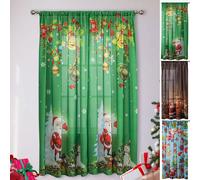 set de 2 rideaux Rideau semi-transparent Passage de tringle, Rideau motif de Noël Décoration Salon Chambre Restaurant Magasin Café,Vert 132x241cm