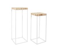 Set de 2 sellettes gigognes effet rondin de bois en bois et métal - Blanc et marron