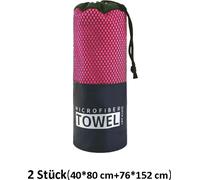 set de 2 serviettes de sport pour la plage avec poche en filet, serviette de fitness, taille : 40x80+76x152 cm, rose