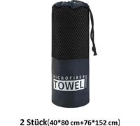 set de 2 serviettes de sport pour la plage avec poche en filet, serviette de fitness, taille : 40x80+76x152 cm, noir