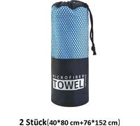 set de 2 serviettes de sport pour la plage avec poche en filet, serviette de fitness, taille : 40x80+76x152 cm, bleu clair