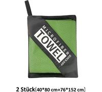 set de 2 serviettes de sport pour la plage avec poche filet rectangulaire, serviette de fitness, taille : 40x80+76x152 cm, vert
