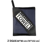 set de 2 serviettes de sport pour la plage avec poche filet rectangulaire, serviette de sport Fitness, taille : 40x80+76x152 cm, bleu foncé
