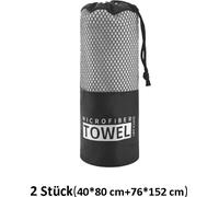 set de 2 serviettes de sport pour la plage avec poche filet, serviette de fitness, taille : 40x80+76x152 cm, gris