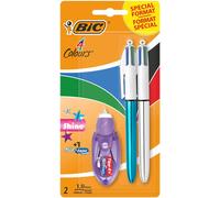 Set de 2 stylos à bille Bic 4 Couleurs Shine avec ruban correcteur