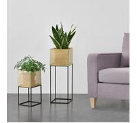 Lot de 2 Supports de Plantes Set Cache-Pot Pots de Fleur Bacs à Fleurs Vases en Métal Tailles Différentes Noir Doré [en.casa] G
