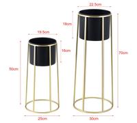 Set De 2 Supports De Plantes Ensemble Pot De Fleur Lot Cache-Pot Ensemble Bac À Fleurs Vase Métal Tailles Différentes Doré Noir Helloshop26 03_0006050 Multicolore