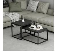 [en.casa] Set de 2 Tables Basses Rectangulaires Gigognes de Tailles Différentes pour Salon Chambre Panneau de Particules Métal Noir Mat