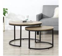 [en.casa] Set de 2 Tables Basses Rondes Gigognes de Tailles Différentes Table d'Appoint Bout de Canapé Design Intemporel Panneaux de Particules Acier Laqué Effet Bois Foncé Noir