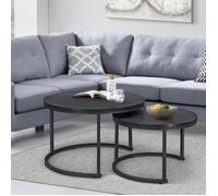 [en.casa] Set de 2 Tables Basses Rondes Gigognes de Tailles Différentes Table d'Appoint Bout de Canapé Design Intemporel Peu Encombrant Panneaux de Particules Acier Laqué Noir