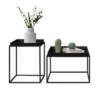 Set de 2 Tables Basses Tailles Différents avec Plateau Amovible Noir [en.casa]