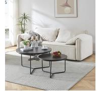 [en.casa] Set de 2 Tables Basses Gigognes Lot de 2 Tables d'Appoint de Tailles Différentes Bout de Canapé Stylé Panneau de Particules Métal Effet Marbre Noir