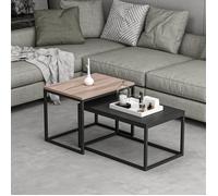 [en.casa] Set de 2 Tables Basses Rectangulaires Gigognes de Tailles Différentes pour Salon Chambre Panneau de Particules Métal Effet Chêne Noir Mat