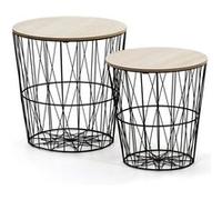 Set de 2 Tables Basses Guili,Plateau en placage de Bois Naturel et Structure en métal