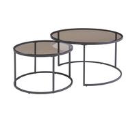 [en.casa] Set de 2 Tables Basses Rondes Gigognes de Tailles Différentes Table d'Appoint Bout de Canapé Gain de Place Design Moderne Stable Verre Trempé Acier MDF Verre Fumé Gris