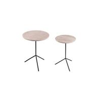 Set de 2 tables basses rondes en travertin - - Beige - Pierre