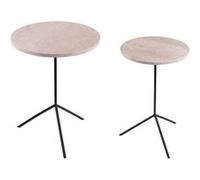 Set de 2 tables basses rondes en travertin - - Beige - Pierre