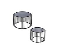 Set de 2 tables basses rondes métal noir et verre - Table Passion - Noir - Métal Noir