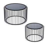 Set de 2 tables basses rondes métal noir et verre - Table Passion