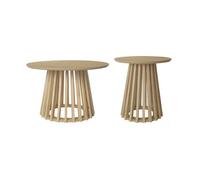 sweeek - Set de 2 Tables Basses Rondes Plateau Effet Bois chêne et Pieds en Bois de Sapin. Ø40cm et Ø60cm