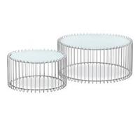 Menzzo Ensemble de 2 tables basses rondes Universe – Verre blanc, métal gris
