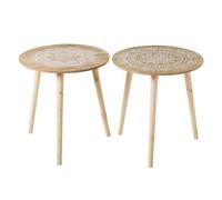 Set de 2 Tables d'appoint en Bois MDF avec Dessin en natuaral et Blanc