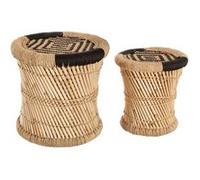 Set de 2 tables d'appoint en corde naturel et noir Atmosphera Noir, Noir G