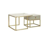 Lot de 2 Tables Basses "Beauty" 70cm Crème & Or