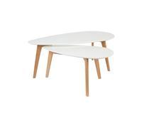 Set de 2 tables d'appoint medium blanc, pieds chêne massif, gigognes, plateau laqué - White Label, Drop - 100x50x40 cm