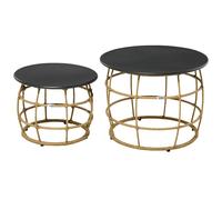 Set de 2 tables d'appoint Outsunny, table basse de rat, table basse avec plateau de table en métal, table basse tressée à la main pour jardin, balcon, Ø46+Ø60 cm, sable