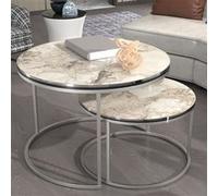 Set de 2 tables d'appoint Skagen rondes gigognes marbre blanc argent