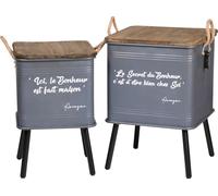 Set de 2 tables en métal gris de style industriel avec poignée en corde. Collection HAPPINESS