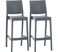 Set de 2 Tabourets de Bar MAYA en Plastique Empilable I Chaise de Bar Confortable avec Repose-pied et Dossier Haut, Couleur:gris foncé