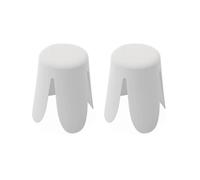 Alice's Home - Set de 2 tabourets empilables Blancs. Bouclette texturée. Niki. Ø30 / 44 x H46cm