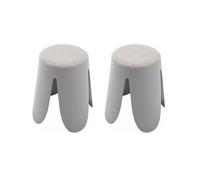 Alice's Home - Set de 2 tabourets empilables Gris clairs. Bouclette texturée. Niki. Ø30 / 44 x H46cm